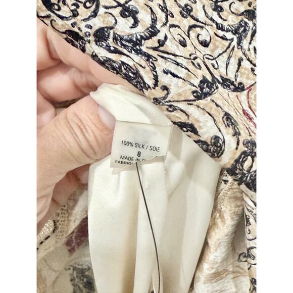 NWT Elie Tahari Silk Geometric Print Lace Trim Flare Midi Skirt Multi Womens 10 - Picture 4 of 4